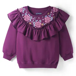 Pine Kids Cotton Knit Full Sleeves Sweatshirt With Floral Embroidery - Violet-picture-25