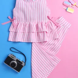 Knitting Doodles Rayon Woven Sleeveless Striped Top & Coordinating Pant Set - Pink-picture-27