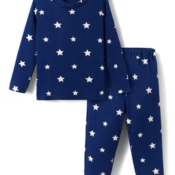 Babyhug Cotton Knit Full Sleeves Co-ords Night Suit With Star Print - Navy Blue-picture-19
