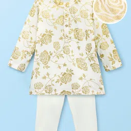 EARTHY TOUCH Single Jersey Knit Full Sleeves Kurta Pajama Set with Floral Foil Print - White-picture-26