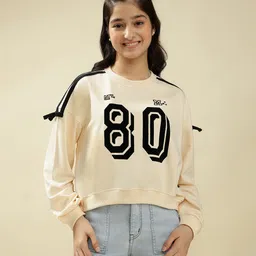 Lil Tomatoes Cotton Looper Knit Full Sleeves Light Winter 80 Number Printed Sweatshirt - Cream-picture-28