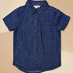 PURPLE UNITED KIDS Denim Woven Half Sleeves Solid Shirt - Blue-picture-27