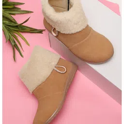 Tiny Bugs Fur Detailed Rhinestones Embellished Zipper Closure Boots - Tan-picture-17