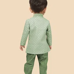 little desi Full Sleeves Ethnic Motif Printed Kurta With Solid Pyjama Set - Sage Green image 3