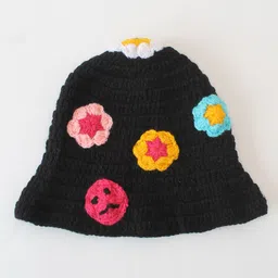 Woonie Crochet Floral Bucket Cap - Black image 2
