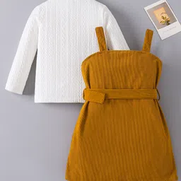 Mark & Mia Full Sleeves Textured Winter Frock with Inner Tee & Belt - Brown & White image 2