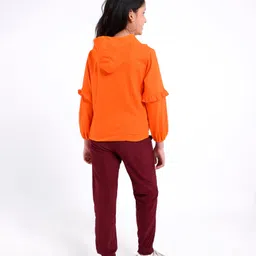 ollington st. Ollington St Full Sleeves Winter Wear Hooded Sweatshirt & Joggers Set Girl Print With Graphics- Orange Maroon image 3