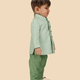 little desi Full Sleeves Ethnic Motif Printed Kurta With Solid Pyjama Set - Sage Green image 4