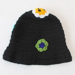 Woonie Crochet Floral Bucket Cap - Black image 3