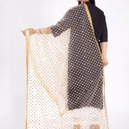 Rani Saahiba Geometric Embroidered Zari Mirror Work Net Dupatta image 3