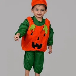 BookMyCostume Halloween Theme Full Sleeves Spooky Pumpkin Costume set - Green & Orange image 4