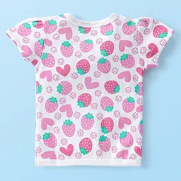 Babyhug 100% Cotton Knit Interlock Front Open Half Sleeves Vest With Floral & Strawberry Print Pack Of 3 - Pink & White image 5