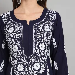 PARAMOUNT CHIKAN Navy Embroidered Chikankari Kurta Pant Set image 4