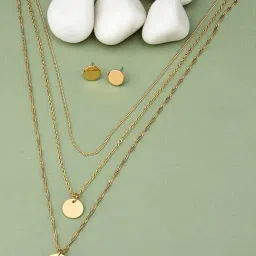 Zaveri Pearls Gold Tone Contemporary 3 Layers Necklace & Stud Earring Set-ZPFK17695-picture-43
