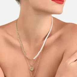 Zaveri Pearls Gold Tone 3 layers Contemporary Pearl Embellished Necklace & Earring Set-ZPFK17736-image-9