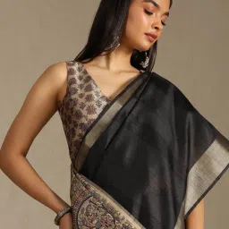Soch Black Tussar Solid Saree With Stitched Blouse image 4