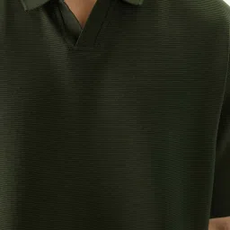 The Souled Store Dark Green Loose Fit Oversized Polo T-Shirt image 4