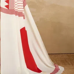 MYSILKLOVE Beige Silk Printed Saree With Unstitched Blouse image 4