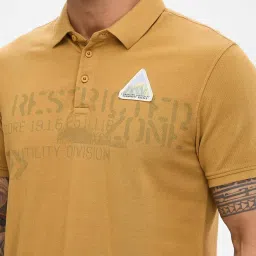 Spykar Khaki Slim Fit Printed Polo T-Shirt image 4