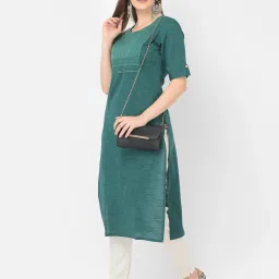 Span Emrald Green Straight Kurta image 4