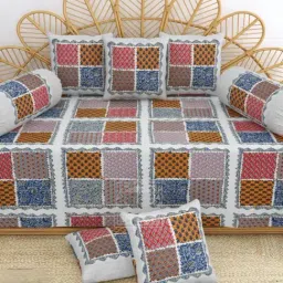 Living Roots Printed Blue 300 TC Cotton Single Diwan - Set of 8-picture-10