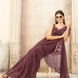 Tikhi Imli Purple Solid Ready To Wear Saree with Unstitched Blouse image 4