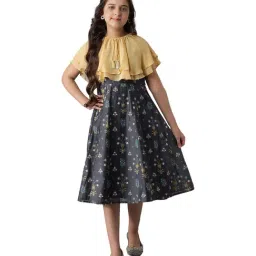 Aurelia Kids Yellow & Grey Printed Dress with Poncho-image-91