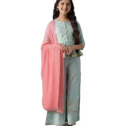 Aurelia Kids Blue & Pink Printed Short Kurta, Palazzos with Dupatta-image-30