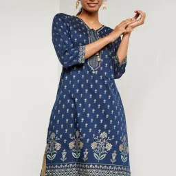Global Desi Navy Printed Straight Kurta-image-41