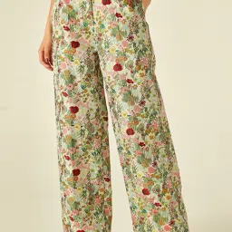 Cover Story Green Printed High Rise Regular Fit Trousers-image-15