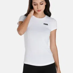 Puma White Cotton Logo Print Essential T-Shirt-image-0
