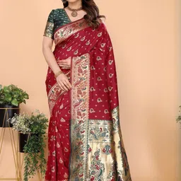 Snofi Creation Floral Zari Pure Silk Kanjeevaram Saree-image-31