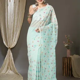 Saree Mall Blue Cotton Embroidered Saree With Unstitched Blouse-picture-15