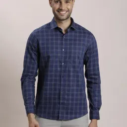 Turtle Blue Cotton Slim Fit Checks Shirt-image-76