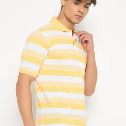 Duke Yellow & White Regular Fit Striped Polo T-Shirt image 4