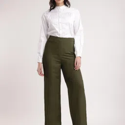 FableStreet Green Cotton Parallel Trousers image 4