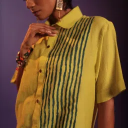 quirkybae Quirky Bae Yellow Cotton Striped Shirt image 4