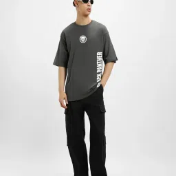 Bewakoof Men's Grey Wakanda Forever Graphic Printed Oversized T-Shirt image 4