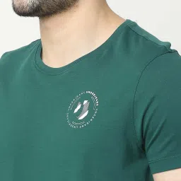 UnderJeans by Spykar Green Regular Fit Logo Print Cotton Crew T-Shirt image 4