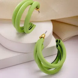 Karatcart Matte Finish Light Green Half Hoop Earrings-image-17