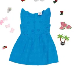 Creative Kid's Girls Blue Cotton Embroidered Dress-picture-29