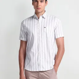 arrow sport Arrow Sports White Cotton Regular Fit Striped Shirt image 4