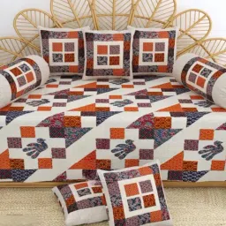 Living Roots Printed Blue 300 TC Cotton Single Diwan - Set of 8-picture-26