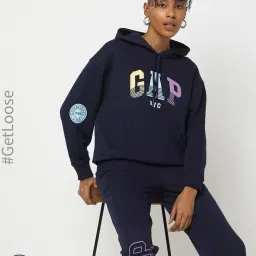GAP Navy Blue Regular Fit Graphic Hooded Sweatshirt image 4