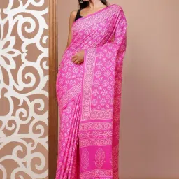 Unnati Silks Pink Cotton Printed Saree With Unstitched Blouse-image-51
