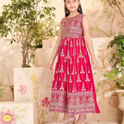 Aarika Girls Pink Embroidered Gown with Unstiched Sleeves image 4