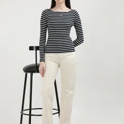 TOMMY HILFIGER Navy & White Striped T-Shirt image 4