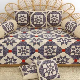 Living Roots Printed Blue 300 TC Cotton Single Diwan - Set of 8-picture-25