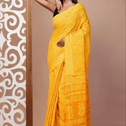 Unnati Silks Yellow Cotton Printed Saree With Unstitched Blouse-image-57