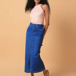 showoffff SHOWOFF Blue Midi Skirt With Belt image 4